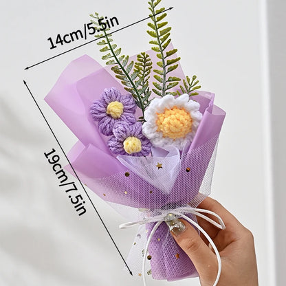 Knitted Flower Bouquet Crochet Rose Flowers Hugging Bucket New Year Gifts Living Room Desk Decoration Valentine's Day Gift