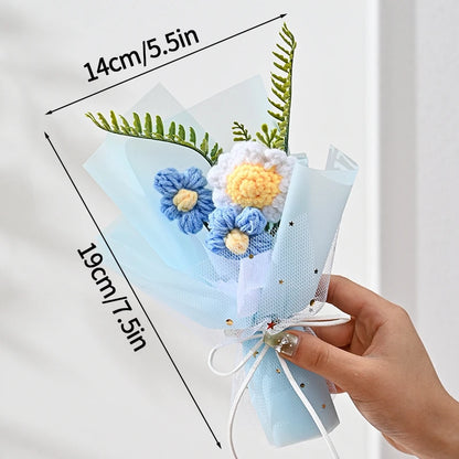 Knitted Flower Bouquet Crochet Rose Flowers Hugging Bucket New Year Gifts Living Room Desk Decoration Valentine's Day Gift