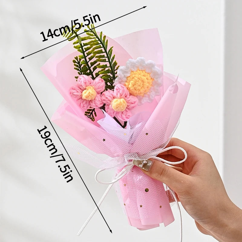 Knitted Flower Bouquet Crochet Rose Flowers Hugging Bucket New Year Gifts Living Room Desk Decoration Valentine's Day Gift