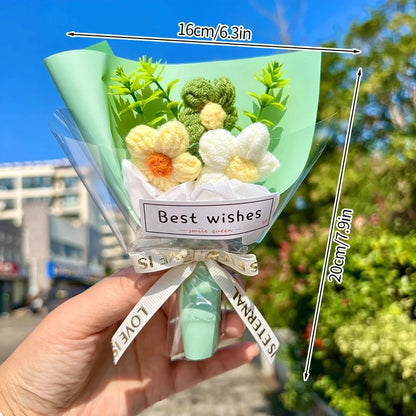 Knitted Flower Bouquet Crochet Rose Flowers Hugging Bucket New Year Gifts Living Room Desk Decoration Valentine's Day Gift