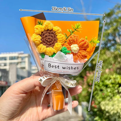 Knitted Flower Bouquet Crochet Rose Flowers Hugging Bucket New Year Gifts Living Room Desk Decoration Valentine's Day Gift