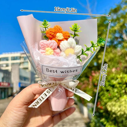 Knitted Flower Bouquet Crochet Rose Flowers Hugging Bucket New Year Gifts Living Room Desk Decoration Valentine's Day Gift