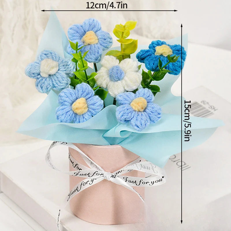 Knitted Flower Bouquet Crochet Rose Flowers Hugging Bucket New Year Gifts Living Room Desk Decoration Valentine's Day Gift