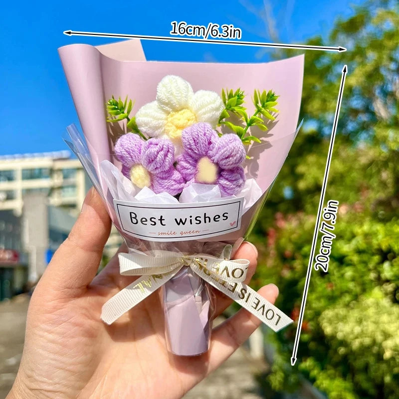 Knitted Flower Bouquet Crochet Rose Flowers Hugging Bucket New Year Gifts Living Room Desk Decoration Valentine's Day Gift